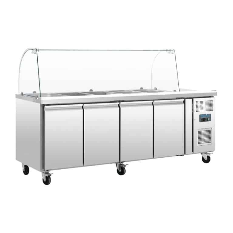 POLAR CT395 U-Series Refrigerated GN Counter Saladette with Sneeze Guard - 4 Door